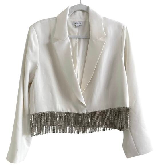 Gianni Bini Anya Rhinestone Fringe Jacket Skort Set 12 White Festival Concert - Picture 2 of 16